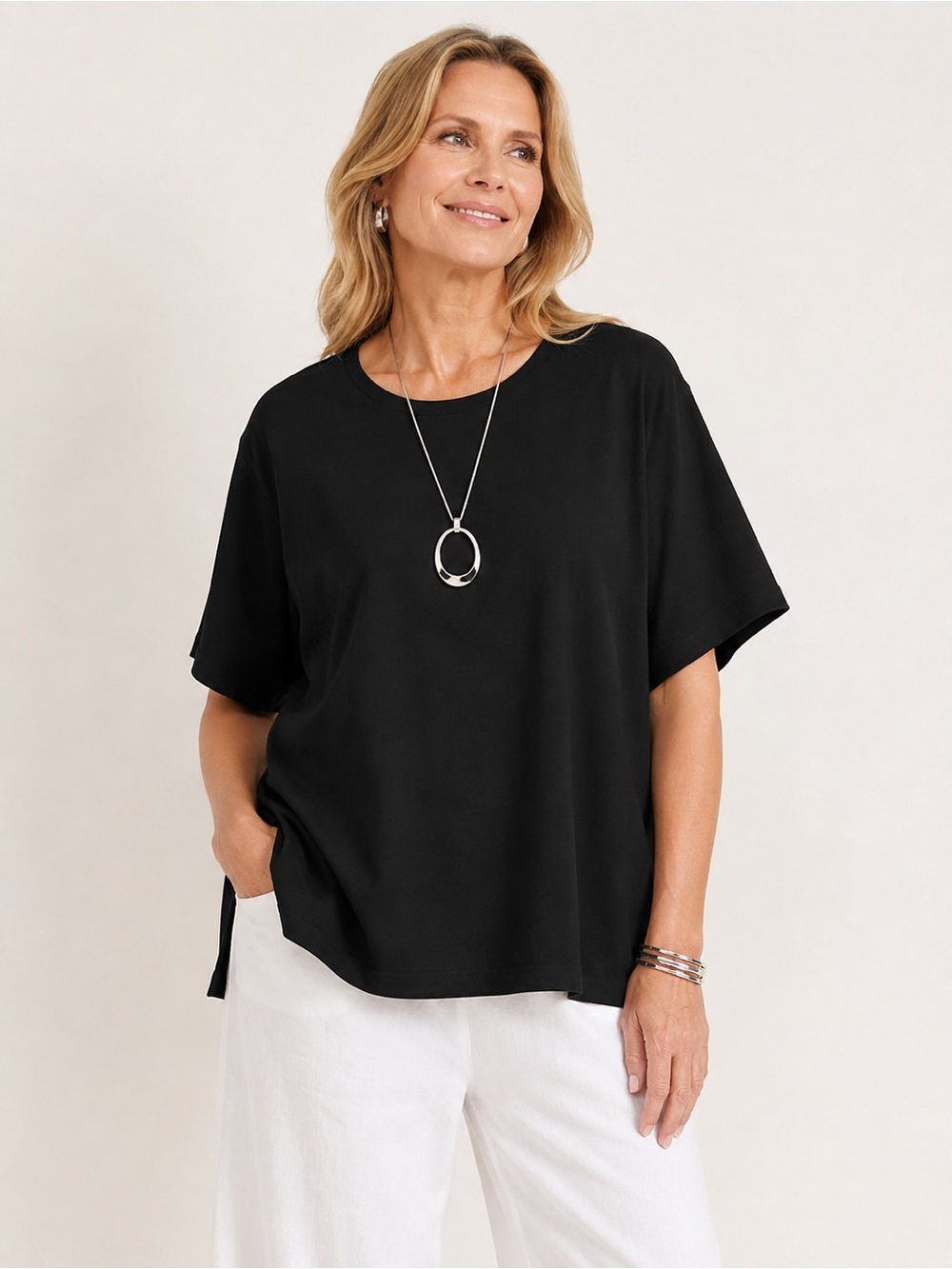 Caroline Rose Black Oversized Boxy Top Tunic Minimalist Stretch Knit 2X